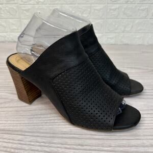 Adam Tucker Mylee Mule Sandal WMNS 8 Black Perforated Leather Block Heel Slip On
